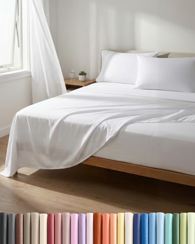 Lightweight 4 Piece Bed Sheet Set - King Size Cooling Sheets - White