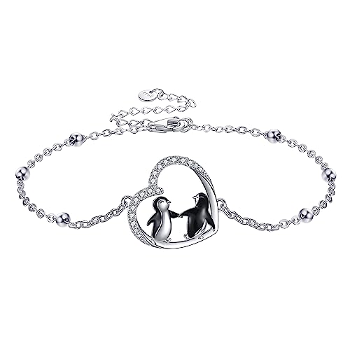 Pendentif animal cœur pingouin sur bracelet en argent pour un cadeau idéal