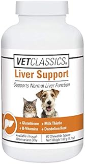 Vet Classics Liver Support Pet Health Supplement for Dogs, Cats – Liver Functions – B-Vitamins, Glutathione, Milk Thistle – Soft Tablets, Chews – 60 Chewable Tablets