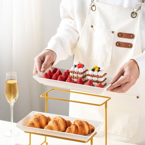 Vencier 3 Tier Serving Platter Set Three Tier Food Dessert & Cake Display Party Food Tray Set (White/Gold) - Image 4