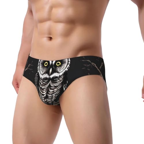 Late Night Owl Print Men's Underwear - Stretch Breathable Briefs - Supportive Mens Trunks for Daily Wear & Workout,2