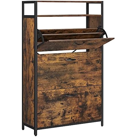 VASAGLE Zapatero, Mueble Zapatero, 3 Compartimentos, Estante Abierto, Separadores Interiores, Pasillo para 15-24 pares de Zapatos Cover