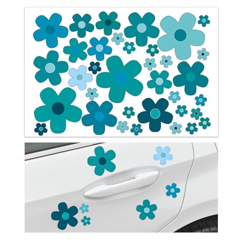 Image of KVAEY Flowers Car Stickers Set, Self Adhesive Daisy Flower Label Stickers for Car Body Mirror Window, Waterproof Hippie Stickers for Car Scooter Laptop Decoration, Car Accessories (Style B)