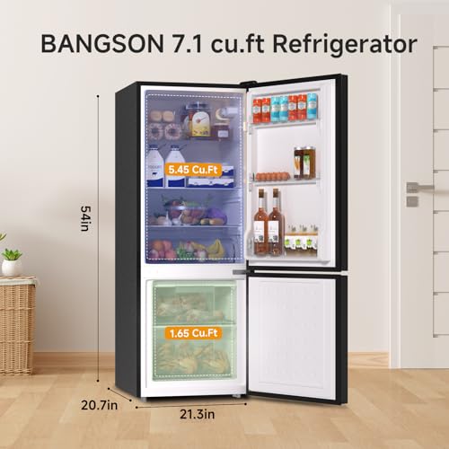 Bangson 7.1 Cu.Ft Apartment Size Refrigerator With Freezer, Kitchen Fridge With Bottom Freezer, 2 Doors, 5 Settings Temperature Adjustable, Black thumb #2