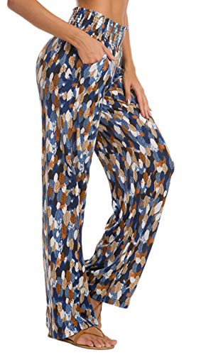 Women's Casual Wide Leg Floral Print Palazzo Lounge Pant Stretchy Boho Pants3