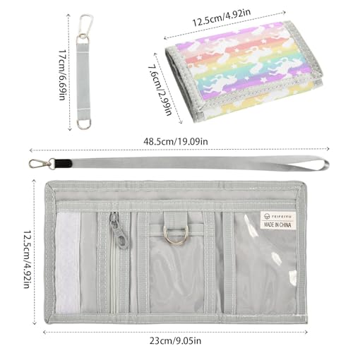 Rainbow Unicorn Kids Wallet for Boys Girls, Teen Canvas Trifold Purse with Zipper Coin Pocket3