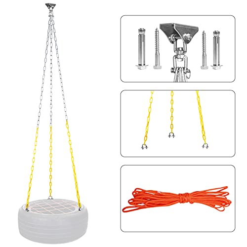 XonyiCos Tire Swing Accessories Set with Plastic Coated Chains,Heavy Duty Swing Hanger,Stainless Steel Sturdy Swing,Easy to assemle,Tire Swing Kit(No Tires) (3-Chain with Swing Hanger)