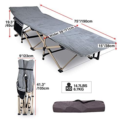 Image of REDCAMP Camping Cot for Adults,Sleeping Cot Bed with Pad, Travel Camp Cots Portable for Outdoor Home Office,Gray