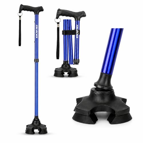 Image of ZELECKS Walking Cane for Women & Men - Self Standing Adjustable Folding Cane with T Handle and 360 Pivot Base - Lightweight Foldable Walking Stick for Seniors - Collapsible Cane for Walking