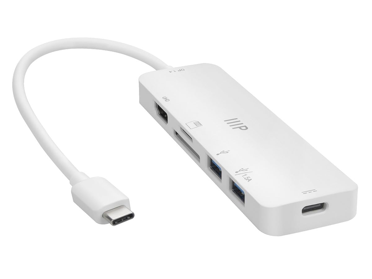Monoprice Adaptador HDMI 4K multipuerto USB Tipo C 6 en 1, resolución máxima 4K a 60Hz, 5Gbps, lectores de Tarjetas, PD de 100 vatios, Cable USB-C de 6.7 Pulgadas, Plug-n-Play, Compacto y Ligero,