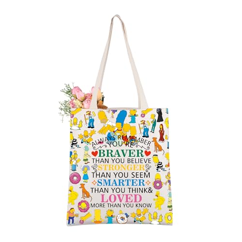 AKTAP Simp-ons Springfi-ld Characters - Bolsa de mano inspirada en la familia Humor&Bart, regalos para los fans You're Braver Than You Believe, S-mp Sons Te-ht, 28*7INCHE