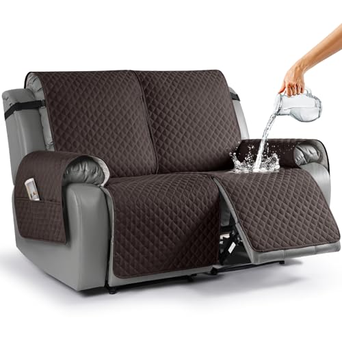 TAOCOCO Loveseat Recliner Cover Non-Slip Sofa Slipcover, Pet Covers for Loveseat Recliner with Elastic Straps, Washable Reclining Loveseat Cover Recliner Furniture Protector (2 Seater, Chocolate)