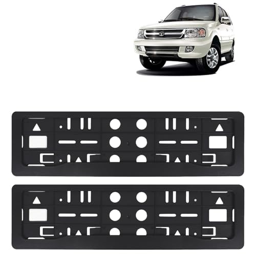 Image of KINGSWAY Safari Dicor Car Number Plate Frames for All 1998 to 2012 Models of Tata Car Registration Plate Holders, Black Licence Plate Covers (Front and Rear), Universal Size 51.5 x 14.5 cm