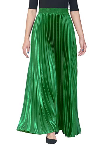 ebossy Women's Elastic Waist Accordion Pleated Metallic Maxi Long Skirt