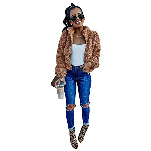 Womens Open Front Cardigan Faux Fur Coat Vintage Parka Shaggy Jacket Warm Coat Tops Brown S