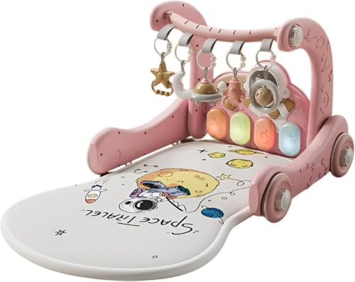 Citybabyベビージム 4in1多機能 プレイマット 新生児 プレイジム 赤ちゃん 知育玩具 フィットネスラック 歩行器 ピアノ 積み木 ピアノジム 洗濯可能 感覚刺激 収納便利 幼児おもちゃ 室内遊具 出産準備 0ヵ月から ギフトに適 (ピンク)