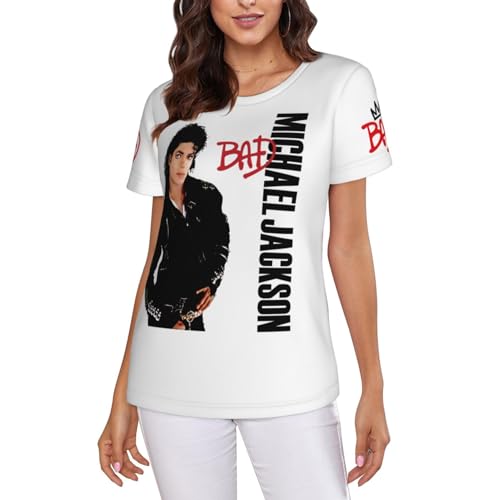 Timbaillery Michael King Jackson T-shirts Hauts pour femme - Pop Icon Classique - T-shirt à manches courtes - Impression graphique - Hip Hop - T-shirts pour fans - Cadeau, L