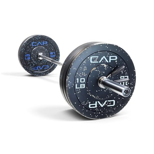 CAP Barbell 160 lb Economy - Speckled Olympic Weight Set with 7ft Chrome Barbell & Black Bumper Plates with Color Logo