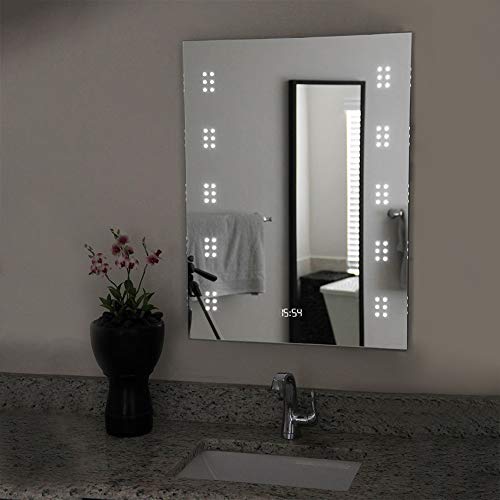 Warmiehomy Modern Illuminated LED Bathroom Mirror with Lights Shaver Socket Demister and Sensor Wall Mounted 70x50cm (700x500x53mm)