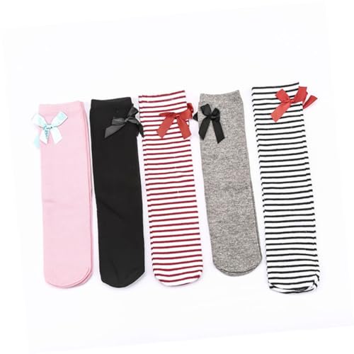 TENDYCOCO 1pair Girls High Socks Lovely Bow over The Knee Striped Thigh High Stockings for Boys and Girls Ages Black Socks for Fashionable Look4