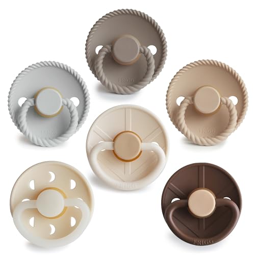 Image of FRIGG Natural Rubber Baby Pacifier 6-Pack Earthy Wonder | Made in Denmark | BPA-Free (0-6 Months)
