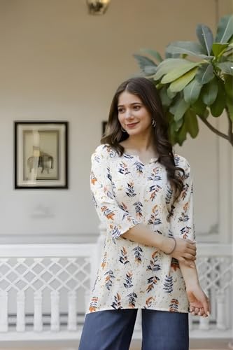 Image of Women's Short Kurti in TopsTunic Rayon Cotton Blend | Ladies Ethnic Tunic