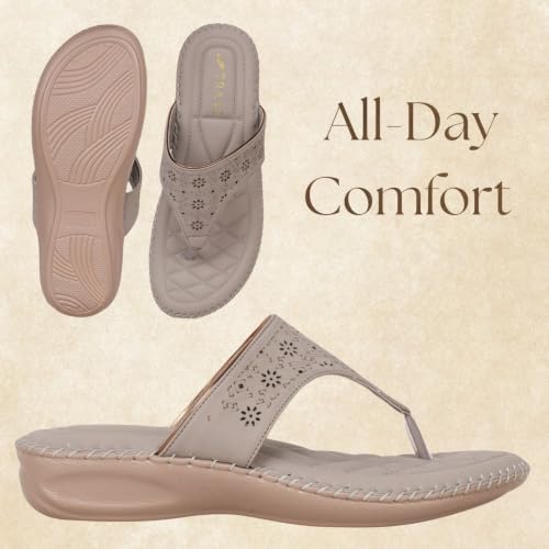 Image of TRASE Orthopedic Footwear for Women | Flat Ortho Slippers for Women Stylish | Soft Sole Ladies Chappal Fancy Comfortable Casual Footwear with Laser Cut Design