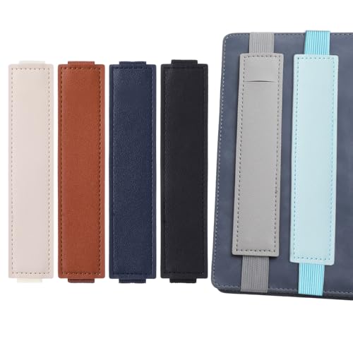 Aiyorse 6 peças de suporte de caneta ajustável, suporte de caneta com faixa elástica, bolsa de couro de poliuretano, porta-lápis destacável para fichários e livros (6 cores)