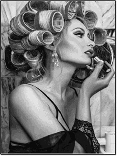 Toile peinture pour décorer un mur de salon de coiffure vintage avec motif bigoudi rétro