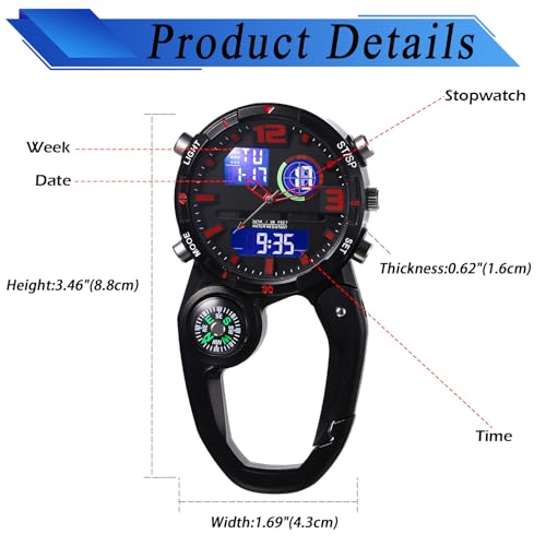 Image of JewelryWe Men Women Digital Clip Watch Mini Microlight Backpack Buckle Belt fob Watches for Rock Climbing Doctors Nurses Chefs for Mother's Day