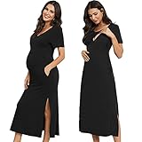 Betianro Women's Nursing Maternity Dresses Solid Short Sleeves Split Maxi Breastfeeding Clothing...