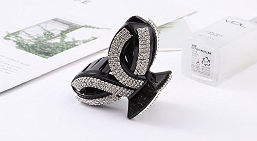 Pinza para el cabello elegante con giro y cristales de estrás, acrílica, color negro miniatura 4