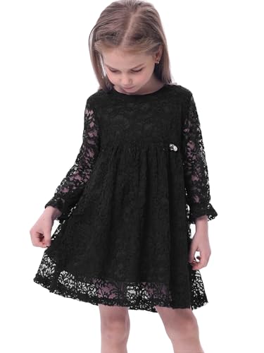BONNY BILLY Mädchen Kleider Langarm Spitze Festlich Hochzeit Herbst Winter Kinder Kleid 7-8 Jahre/122-128 Schwarz
