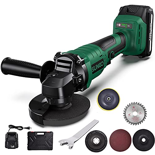Promo 40% OFF Angle Grinder Tool, SUNCOO 21V 4-1/2-Inch Grinders Cordless Die Grinder with 1 Grinding Wheels, 2 Cutting Wheels, and Auxiliary Side Handle,1 pc 2.0Ah Lithium-Ion Battery & Charger