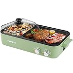 Topwit Hot Pot Electric with Grill, 2 in 1 Indoor Non-Stick Electric Pot and Griddle for Korean BBQ, Steaks, Shabu Shabu and Noodles, Independent Dual Temperature Control, Fast Heating, Green