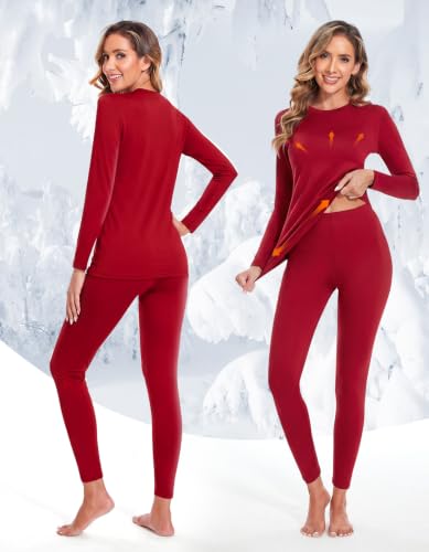 Image of YADIFEN Thermal Underwear for Women Set, Fleece Lined Base Layer
