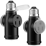 Onite E26 to 2 Outlet Light Socket Splitter Adapter Black, 2-Pack