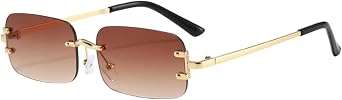 Retro Vintage Rimless UV Protection Slim Rectangular Sunglasses Men Women Unisex