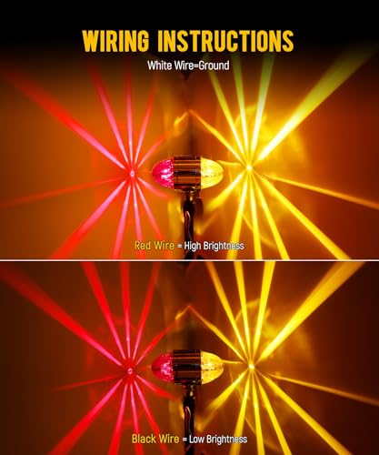 Image of Partsam 1x Glass Watermelon Light Dual Revolution Double-Face Amber Red LED Turn Signal Marker Light, Zinc Alloy Housing Amber Red Lens Post Mount for Peterbilt Freightliner Semi Truck Trailer, 12V