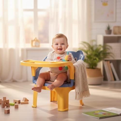 Image of Chocozone Plastic Baby Chair with Cushioned Seat & High Backrest Feeding Chair for Baby with Removable Tray Chair for Kids (6months -4 Years)