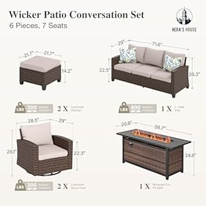 Herashousepatiofurnituresetoutdoorswivelrockerglidechairswith56firepittablewickerpatiosofaconversationsetforbackyarddeckbeige Urban Country Home Decor Heras house patio furniture set outdoor swivel rocker glide chairs with 56 fire pit table wicker patio sofa conversation set for backyard deck beige urban country home decor