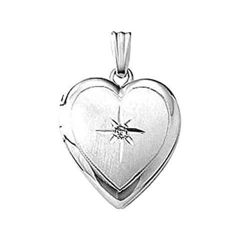PicturesOnGold.com Sterling Silver Heart Locket W/Diamond 2/3 Inch X 2/3 Inch Sterling Silver Cover
