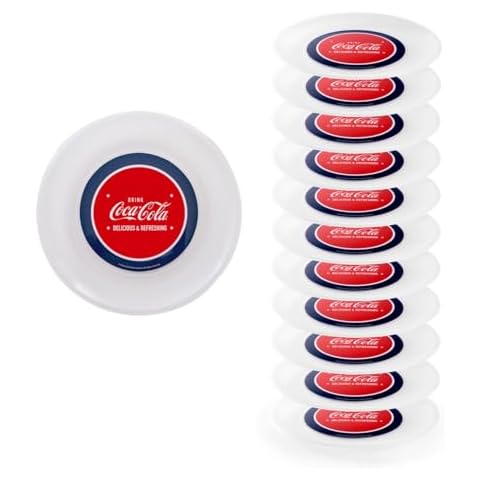 Snips, Set 12 Coca Cola Plates, Coca-Cola Washable Hard Plastic Plates Cover