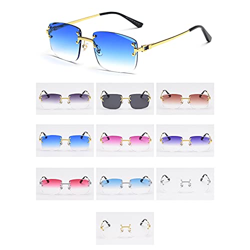 Image of Gradient Lens Metal Sunglasses Rimless Square Blue UV400 Brown Women Frameless