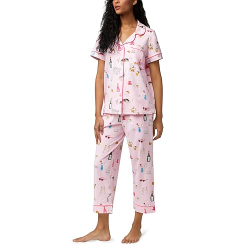 Image of Bed Head PJs Womens Matching Pajamas - Soft Organic Cotton Button Down PJ Shirt & Cropped Pants Set - Loungewear & Sleepwear