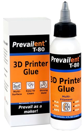 3D Printer Bed Adhesive for PLA, PETG, ABS, TPU & More, Bed Glue for Multiple Build Plates, Reduces Warping, Easy Release, 4 fl oz (118ml) - Prevailent T-80