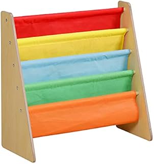 Wooden Bookshelf Bookcase Kids Bedroom Book Shelf Sling Storage Rack Organizer (Multi Coloured)