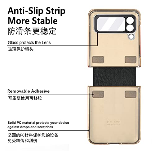 Capa para Samsung Galaxy Z Flip 4, capa de telefone com suporte articulado de couro, anel de diamant