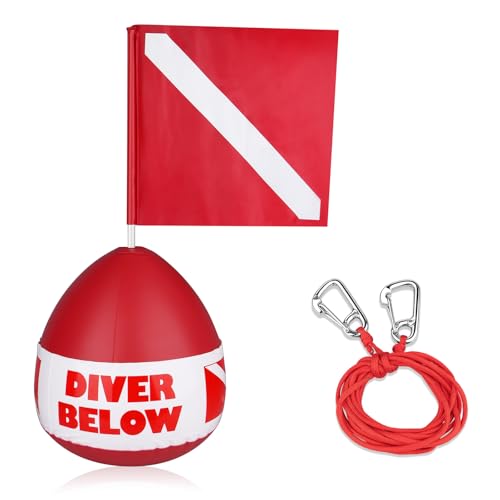 OVOVFANY Self-Righting Inflatable Surface Marker Buoy with Dive Flag and Rope