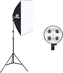 Kit de Iluminação Softbox Vareta 50x70cm Quádruplo Sou Foto e Tripé 2m para Estúdio Fotográfico